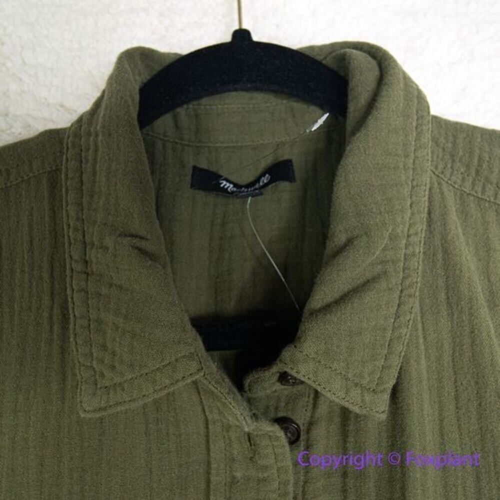 New! Madewell Lightspun Flap Pocket Oversized Ex-Boyfriend Shirt green, size 2X - Picture 4 of 16